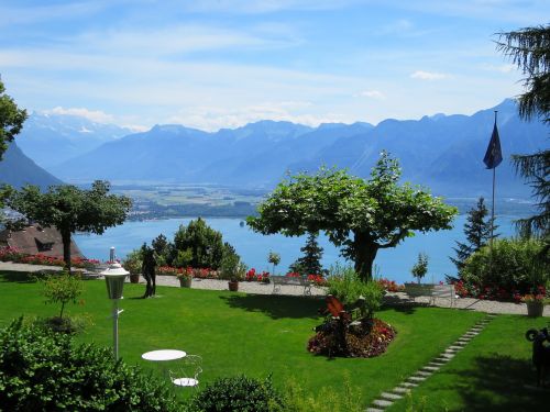Sodas,  Ežero Geneva,  Šveicarija,  Viešbutis Viktorija,  Glion,  Vaizdas