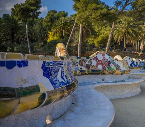 Gaudi, Guell Parkas, Architektūra, Barcelona, Ispanija, Europa, Orientyras, Meno, Muziejus, Keramika, Žinomas, Dizainas, Mozaika, Spalvinga, Park-Guell, Lauke, Stendas, Struktūra, Katalonija