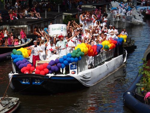 Gėjų Pasididžiavimas, Amsterdamas, Valtis, Prinsengracht, Nyderlandai, Holland, Homo, Gyvenimo Būdas, Homoseksualumas, Demonstracija, Vaivorykštė