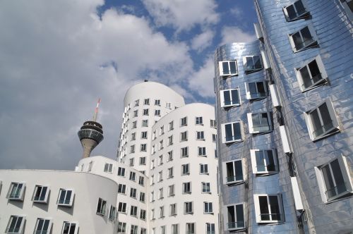 Gehry Pastatai, Diuseldorfas, Žiniasklaidos Uostas, Architektūra, Fasadas, Gehry, Šiuolaikiška, Moderni Architektūra, Miesto, Reino Bokštas