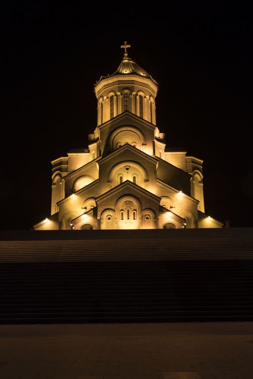 Gruzija, Tbilisis, Katedra, Trinybė, Bažnyčia, Naktis, Apšviestas, Tsminda Sameba, Ortodoksas, Architektūra