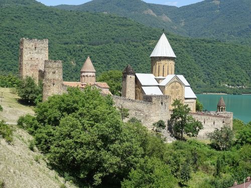 Gruzija, Tvirtovė, Ananuri, Gruzijos Karinis Kelias, Bažnyčia, Viduramžiai, Kaukazas, Panorama