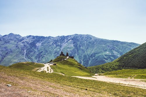 Gruzija,  Kazbek,  Kalnų,  Kaukazo,  Kelionė,  Kraštovaizdis,  Bažnyčia,  Kazbegi,  Turizmas