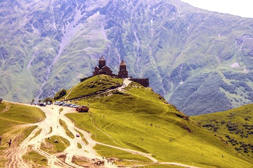 Gruzija,  Kazbek,  Kalnų,  Kaukazo,  Kelionė,  Kraštovaizdis,  Bažnyčia,  Kazbegi,  Turizmas