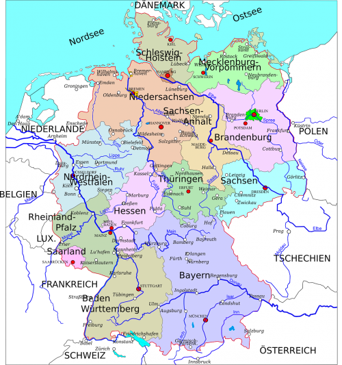 Vokietija, Valstijos, Žemėlapis, Šalis, Europa, Nemokama Vektorinė Grafika