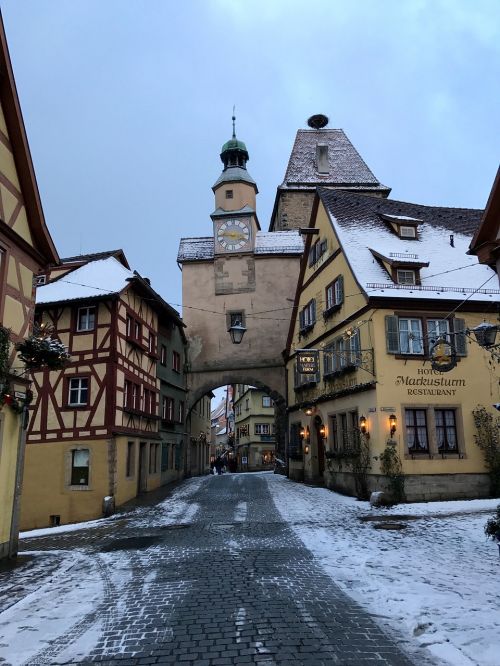 Vokietija, Rothenburg De Tauber, Sniegas, Žiema, Mažas Miestelis, Tiltas, Nuostabus Miestas