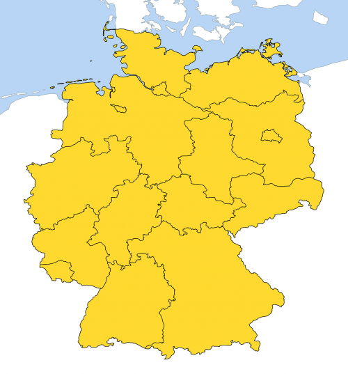 Vokietijos Žemėlapis, Visos Provincijos, Sausumos Sienos, Untitled, Vokietija, Geltona