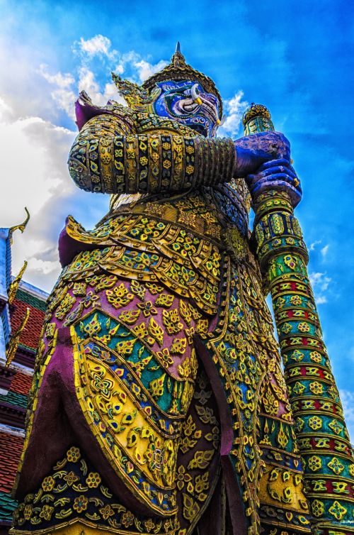 Milžinas, Statula, Wat Arun, Asian, Apsauga, Šventykla, Tajų, Senovės, Bangkok Hdr