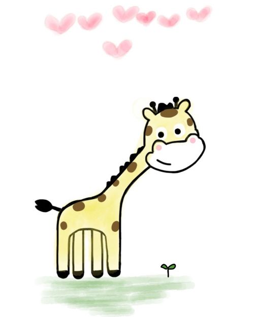 Žirafa,  Mielas Žirafas,  Širdis,  Žalia Žolė,  Lapai,  Animacinis Filmas,  Mielas,  Gyvūnas,  Žavinga,  Piešimas,  Eskizas,  Doodle,  Be Honoraro Mokesčio