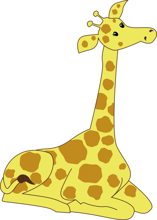 Žirafa, Moteris, Gyvūnas, Gamta, Afrika, Afrikos, Laukinė Gamta, Žinduolis, Laukiniai, Safari, Kaklas, Aukštas, Ilgai, Animacinis Filmas, Mielas, Piešimas, Zoologijos Sodas, Geltona, Sėdi, Nemokama Vektorinė Grafika
