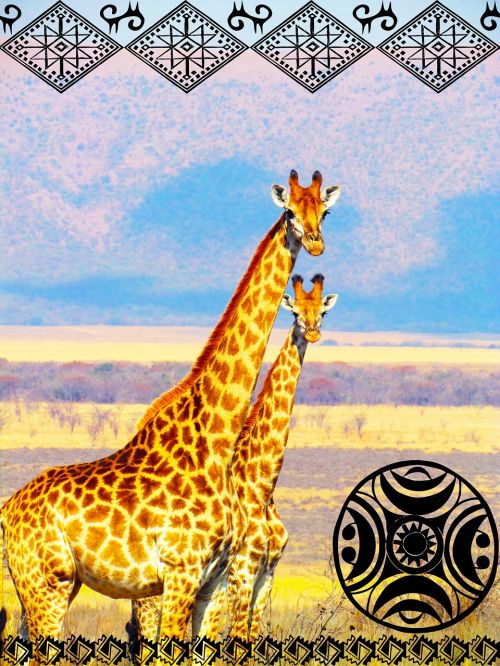 Žirafa, Afrika, Safari, Vasara, Saulė, Gamta, Grafika, Etnografija, Etnologiniai, Simboliai, Kraštovaizdis, Kelionė, Ekspedicija, Egzotiškas, Hipster, Modelis, Sienos, Šaknies Ženklas, Etninė Grupė