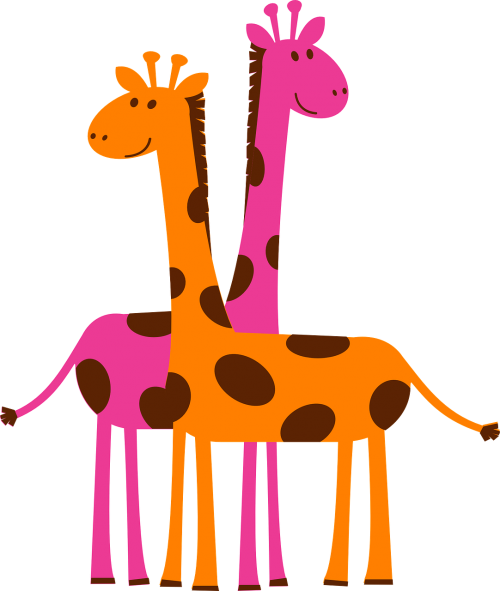 Žirafos, Oranžinė, Rožinis, Animacinis Filmas, Safari, Nemokama Vektorinė Grafika
