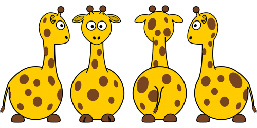 Žirafos, Žinduoliai, Gyvūnai, Keturi, Geltona, Ruda, Taškai, Aukštas, Aukščiausias, Aukštis, Skirtingos, Peržiūros, Laukinė Gamta, Afrikos, Net, Toed, Pirštai, Kankinti, Grupė, Nemokama Vektorinė Grafika