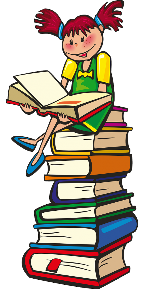 Mergaitė, Knygos, Mokykla, Skaitymas, Mokymasis, Laimingas, Nemokama Vektorinė Grafika
