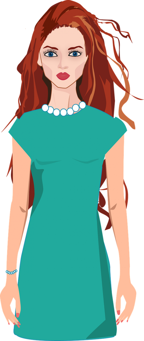 Mergina Žalią Suknelę, Modelis Vektoriuje, Raudoni Plaukai