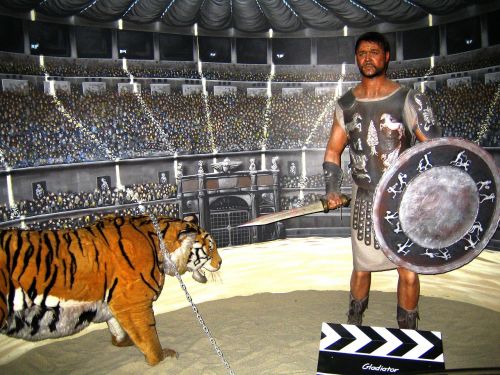 Gladiatorius, Kolosas, Gladiatorių Kova, Kovos Scenos, Romėnų Sritis, Arena, Vaško Figūros, Tigras, Kardas, Skydas, Kovotojas
