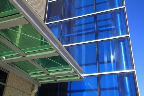Stiklo Pastatas, Mėlynas, Žalias, Architektūra