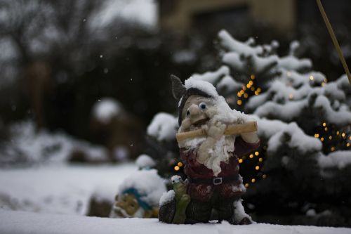 Gnome, Nykštukas, Sniegas, Žiema, Balta, Bokeh, Gamta, Žibintai, Kalėdos