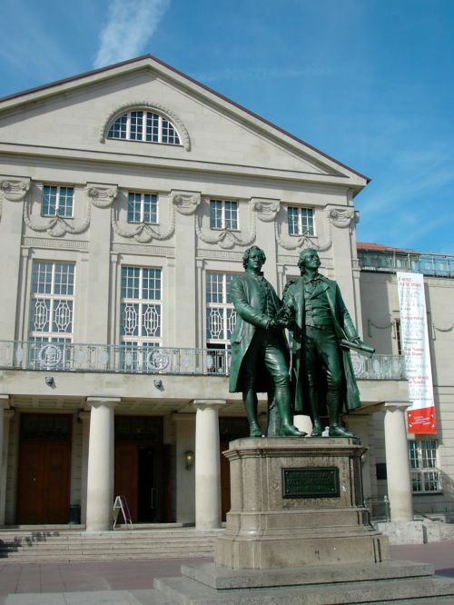 Goethe, Šileris, Paminklas, Dvigubas Statula, Bronza, Teatro Aikštė, Vokiečių Nacionalinis Teatras, Weimar