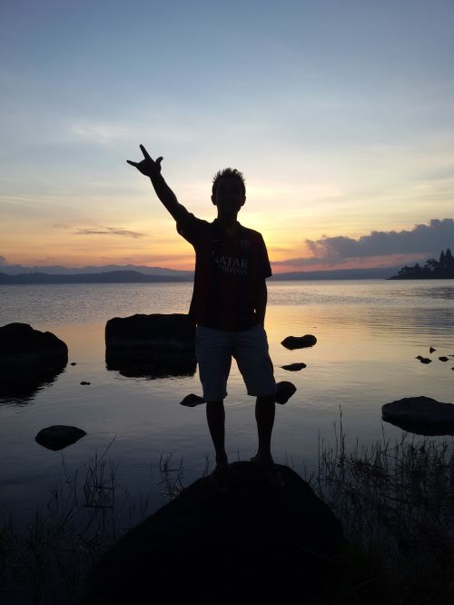 Saulėlydis, Fotografija, Vyras Siilhouette, Ežeras, Apšviesti