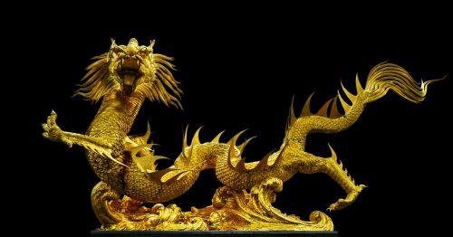 Auksinis Drakonas, Broncefigur, Auksas, Tailandas, Asija, Izoliuotas