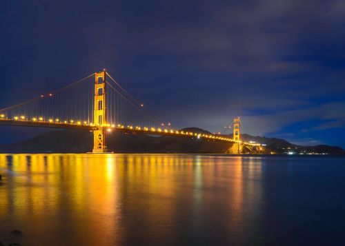 Auksinių Vartų Tiltas, San Franciskas, Tiltas, Upė, Vandenynas, Naktis, Ilga Ekspozicija