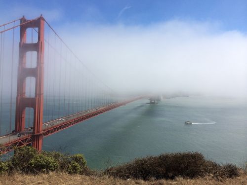 Auksinių Vartų Tiltas, San Franciskas, Ramiojo Vandenyno Pakrantė, Usa, Rūkas, Ankstus Rytas, Raudonasis Tiltas