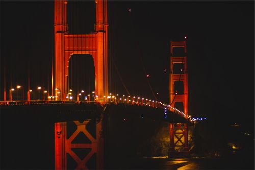 Auksinių Vartų Tiltas, San Franciskas, Architektūra, Naktis, Tamsi, Vakaras, Lempos Įrašai