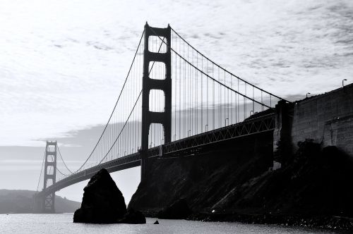 Auksinių Vartų Tiltas, San Franciskas, Kalifornija, Jungtinės Valstijos, Usa, Architektūra, Vanduo, Vandenynas, Juoda Ir Balta
