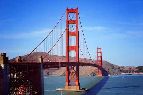 Auksinių Vartų Tiltas, San Franciskas, Architektūra, Vanduo, Jūra, Kalvos, Mėlynas, Dangus