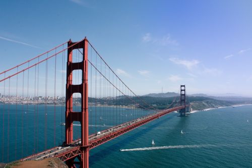 Auksinių Vartų Tiltas, San Franciskas, Architektūra, Įlanka, Vanduo, Burlaiviai, Mėlynas, Dangus, Kraštovaizdis, Miestas