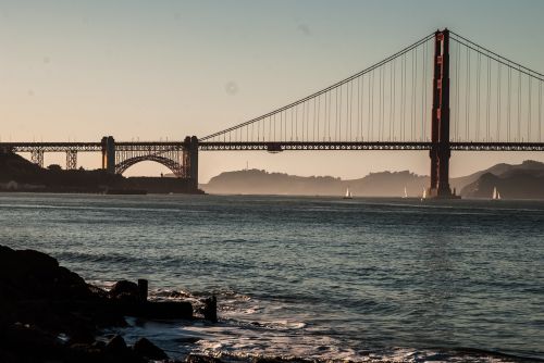 Auksinių Vartų Tiltas, San Franciskas, Architektūra, Vanduo, Burlaiviai, Įlanka, Saulėlydis