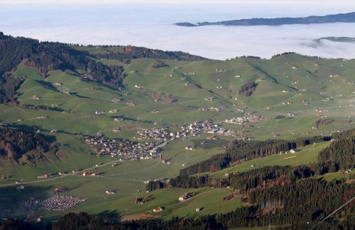 Gonten, Alpių, Appenzell, Šveicarija, Panorama, Vaizdas, Platus, Kaimas, Vidausrhoden