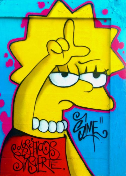 Grafiti, Nevykėlis, Lis Simpson, Lisa, Simpson, Simpsonai, Simpsonai, Animacinis Filmas, Mergaitė, Amerikietis, Bart Simpson, Hommeras Simpsonas, Marge Simpson, Geltona, Mėlynas, Raudona, L, Spikey Plaukai, Perlai