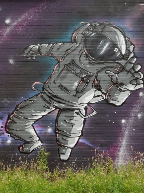 Grafiti, Astronautas, Gatvės Menas, Erdvė, Visata, Kosmosas, Kosmoso Kelionės, Persiųsti, Menas, Purkštuvas, Purkšti, Fjeras