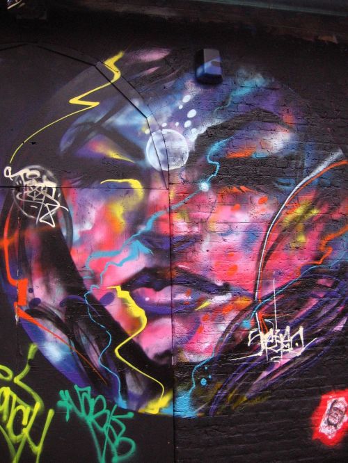 Grafiti, Žyma, Londonas, Veidas, Daugiaspalvis