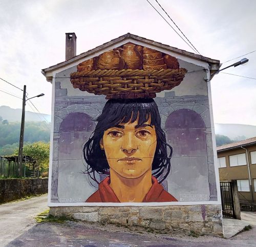Grafiti, Kaimas, Gatvė, Moteris, Krepšelis, Šventa Riberija, Galicia, Espadanedo Nendrė