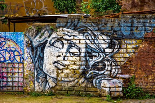 Graffiti,  Žyma,  Tapyti,  Plytų Siena,  Tapyba,  Moteris,  Veidas,  Miesto,  Grunge,  Trastevere,  Roma,  Italija,  Europa
