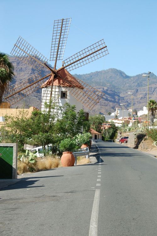 Gran Canaria, Ispanija, Sala, Malūnas, Gėlės, Kelias