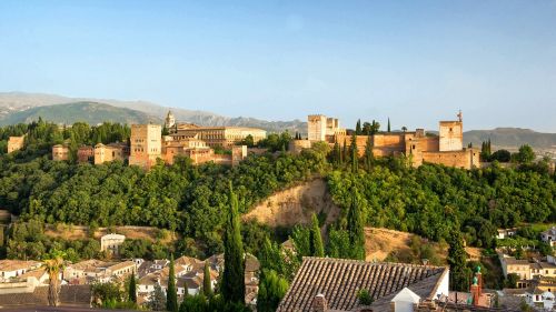 Granada, Ispanija, Pastatai, Alhambra, Pilis, Tvirtovė, Medžiai, Architektūra, Orientyras, Istorinis, Žinomas, Gamta, Lauke, Dangus, Debesys