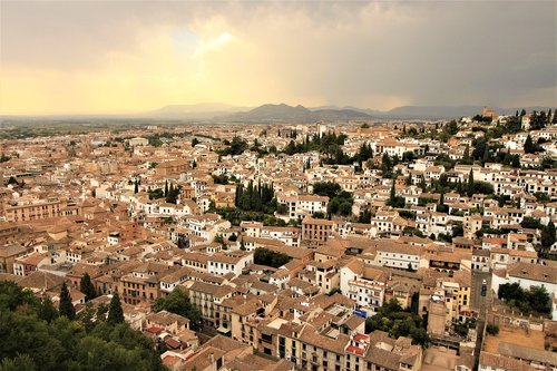 Granada,  Panorama,  Ispanija,  Kraštovaizdis,  Andalūzija,  Bažnyčia,  Kalnai,  Lankytinos Vietos,  Sierra Nevada,  Dangus