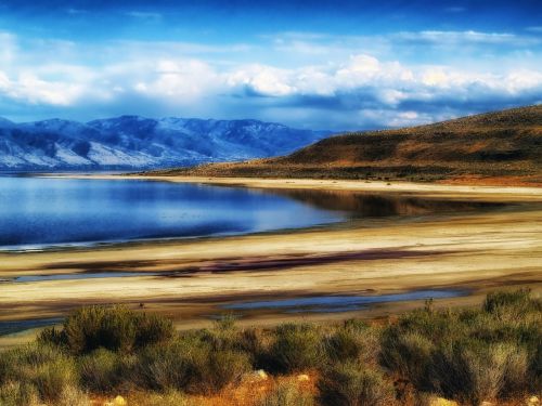 Puikus Druskos Ežeras, Utah, Kraštovaizdis, Vaizdingas, Dangus, Debesys, Kalnai, Gamta, Lauke, Vanduo, Apmąstymai, Hdr