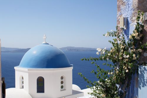 Graikija, Santorini, Bažnyčia, Sala, Mėlynas, Oia