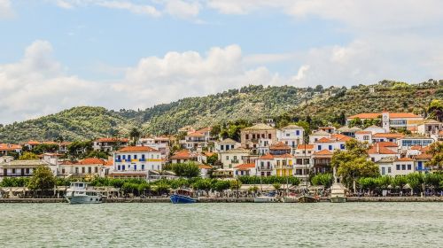 Graikija, Skopelos, Sala, Graikų Kalba, Sporadai, Viduržemio Jūros, Aegean, Miestas, Chora, Architektūra, Vasara, Promenada, Uostas, Valtys