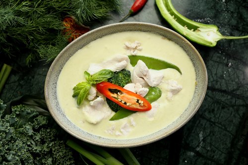 Žalias Karis,  Thai Maisto,  Thai Ingrediento,  Paprikos,  Kario,  Vištienos,  Huahom Dizainas