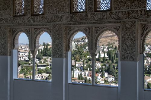 Granata, Alhambra, Panorama, Arabiškas, Maurų, Langas, Andalūzija, Ispanija
