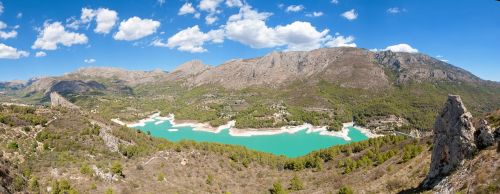 Guadalest, Ežeras, Kraštovaizdis, Ispanija, Lauke, Kalnai, Žalias, Dangus