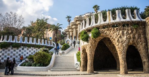 Guell Parkas, Gaudi, Barcelona, Ispanija, Orientyras, Katalonija, Meno, Muziejus, Architektūra, Žinomas, Dizainas, Keramika, Kūrybiškumas, Akmuo, Menininkas