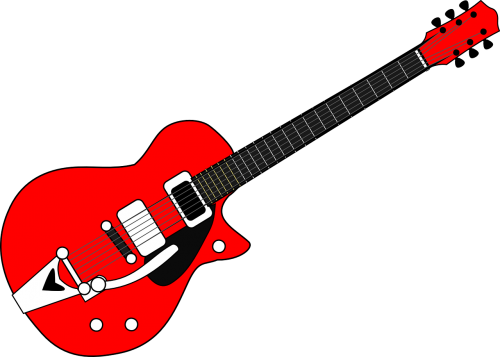 Gitara, Raudona, Juoda, Instrumentas, Sunkus, Akordas, Rokas, Gitaristas, Nemokama Vektorinė Grafika