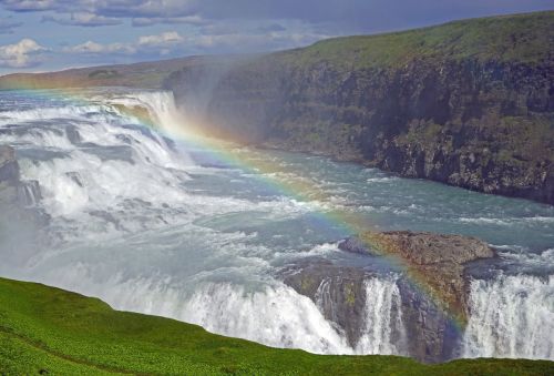 Gullfoss, Krioklys, Iceland, Gamtos Jėga, Milžiniškas, Kraštovaizdis, Gamta, Vaivorykštė